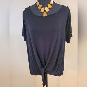 CABLE AND GAUGE Top, Waist Tie, Detailed Gold Tone Button, Size XL